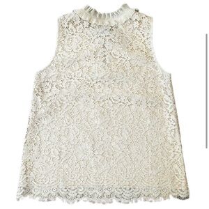 J. Crew Cream Lace Sleeveless Mock Neck Tank